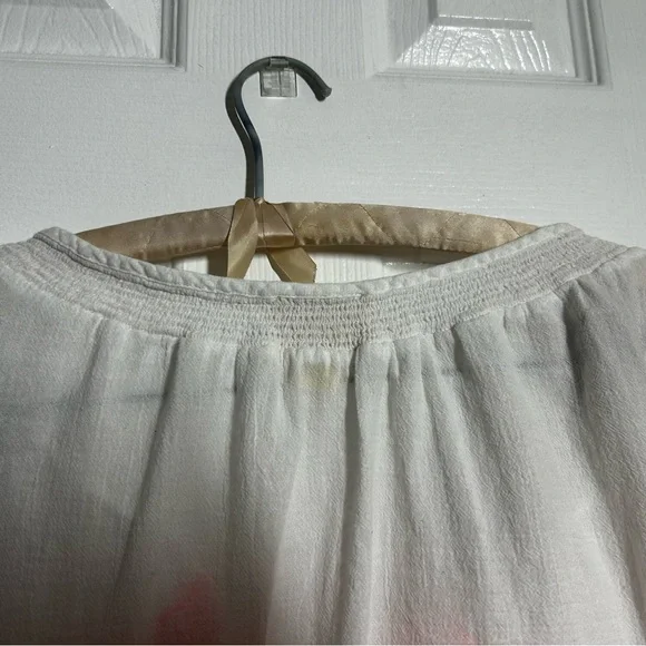 Maeve Anthropologie Sz 12 White Linen Boho Embroidered Blouse Pink Stitch - Picture 14 of 15